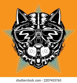 "Funky Cat Head". Cats with wild emotions show enthusiasm but still look cool. To lure the girls on the dance floor. This cat head is very easy and flexible to use in various media. Enjoy It!