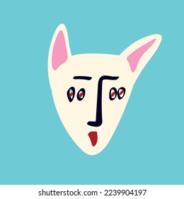 Funky cat with a lovely face. Freaky comic cat face. Bizarre Valentine's Day Card in modern doodle style. Vector illustration