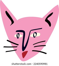Funky cat with a lovely face. Freaky comic cat face. Bizarre Valentine's Day Card in modern doodle style. Vector illustration
