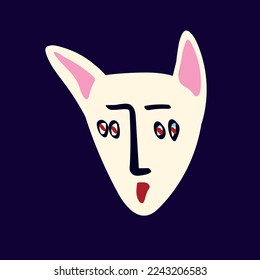Funky cat with a lovely face. Freaky comic cat face. Bizarre Valentine's Day Card in modern doodle style. Vector illustration