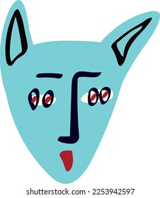 Funky cat with a lovely face. Freaky comic cat face. Bizarre Valentine's Day Card in modern doodle style. Vector illustration
