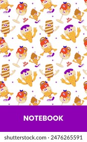 Funky character ice cream with cute faces, feet and hands. Cute dessert mascot in groovy style. Vector surrealism notebook or diary cover