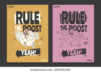 funky chicken cartoon poster, vector illustration