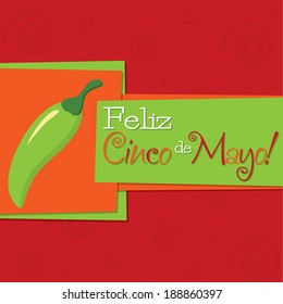 Funky chilli 'Feliz Cinco de Mayo' (Long live Mexico) card in vector format.