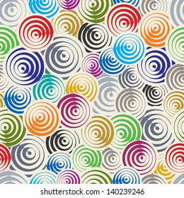 Funky circles retro style seamless pattern, colorful vector background.
