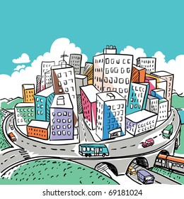 funky city doodle illustration