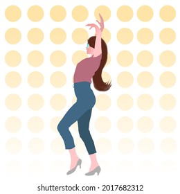 La graciosa dama clásica posó en la pista de baile, bailando en los reflectores. Dibujado en el estilo vectorial plano.