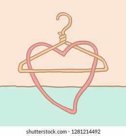 A funky coat hanger and heart is at the center of this Valentine graphic