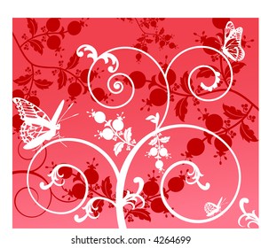 funky coils and butterflies with berries vector