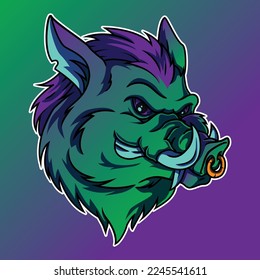 funky color boar head graphic