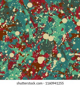 Funky color paint splashes seamless pattern, abstract multicolor vector background. Colorful design wallpaper for textile, fabric, wrapping paper.