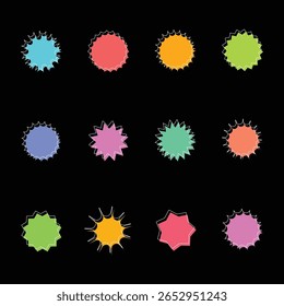 Funky Color Star Shapes - Multi Color Star Shapes Design on black color