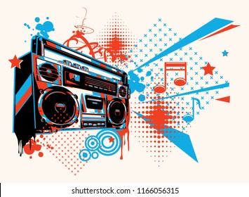 Funky colorful boom box music graffiti 