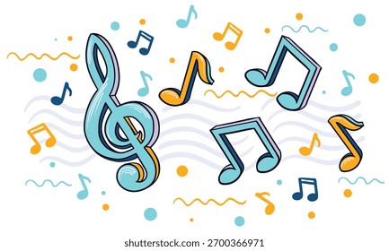 Clavo colorido funky y notas musicales - diseño decorativo de la música