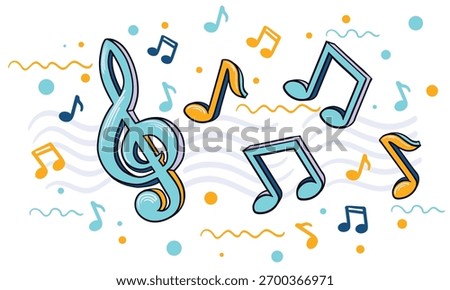 Funky colorful clef and musical notes - music decorative design