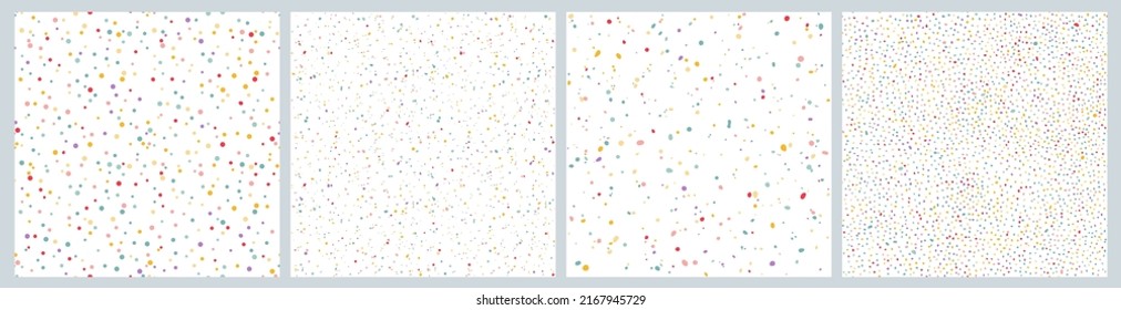 Funky Colorful Confetti Seamless Pattern with Dots. Vector Decorative Carnival Background. Holiday Textured Bg.