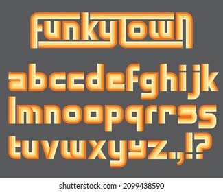 Funky Colorful Custom Retro Lettering Alphabet.
Vector Alphabet Inspired By Vintage Funk Or Soul Music With Retro Seventies Style Gradient Color Letters. Includes Many Alternate Characters.