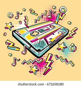 Funky colorful drawn audio cassette