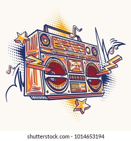 Funky colorful drawn boom box