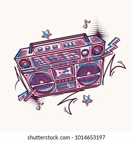 Funky colorful drawn boom box