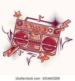 Funky colorful drawn boom box