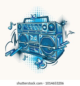 Funky colorful drawn boom box