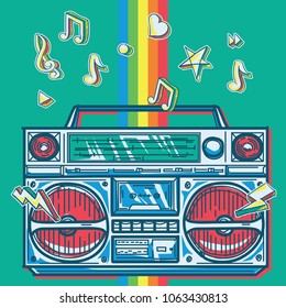 Funky colorful drawn boom box music design