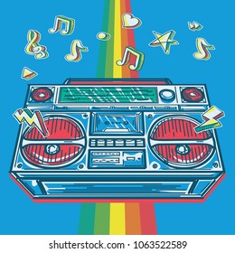 Funky colorful drawn boom box music design