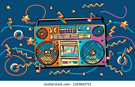 Funky colorful drawn boom box