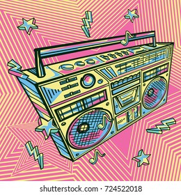 Funky colorful drawn boom box