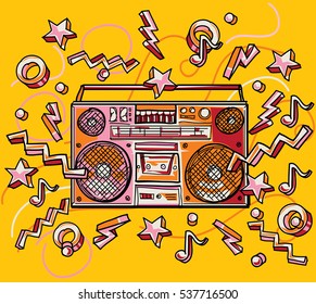 Funky colorful drawn boombox