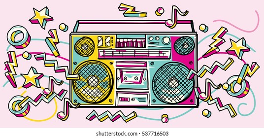 Funky colorful drawn boombox