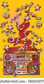 Funky colorful drawn boombox