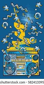 Funky colorful drawn boombox