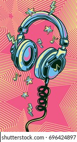 Funky colorful drawn musical headphones