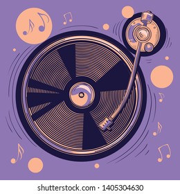Funky colorful drawn musical turntable