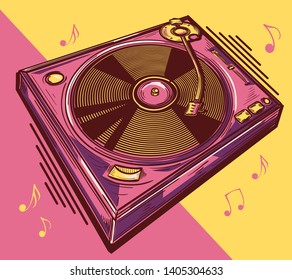 Funky colorful drawn musical turntable