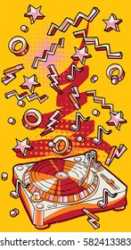 Funky colorful drawn turntable