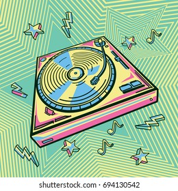 Funky colorful drawn turntable