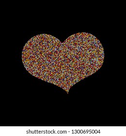 Funky Colorful Mosaic Heart Isolated on Black Original Vector Design. Dotted Colorful Heart, an Editable Element for Post Card, Wedding Card, Invitation etc.Love Symbol Shape for Valentines etc.
