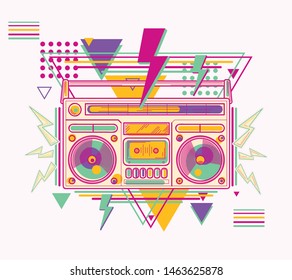 Diseño musical colorido y divertido: disco boombox de los años 80