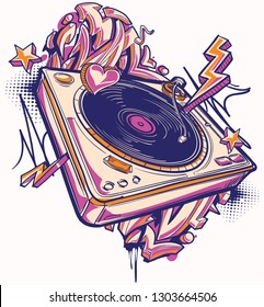 Funky colorful music design - turntable musical graffiti 