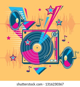 Funky colorful music design - turntable