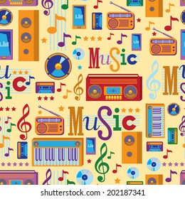 Funky colorful music seamless pattern