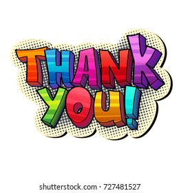 funky colorful pop art style sign with words Thank You isolated on white