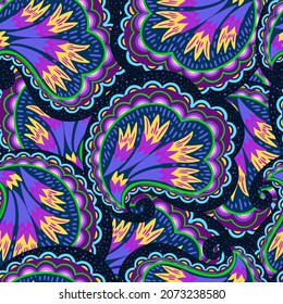 Funky colorful seamless psychedelic pattern for design and decoration.