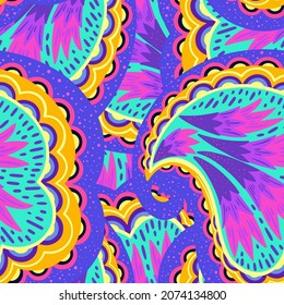 Funky colorful seamless psychedelic pattern for design and decoration.