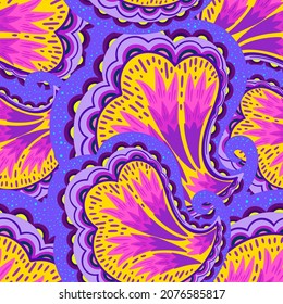 Funky colorful seamless psychedelic pattern for design and decoration.