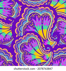 Funky colorful seamless psychedelic pattern for design and decoration.