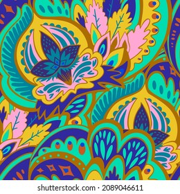 Funky colorful seamless psychedelic pattern for design and decoration.